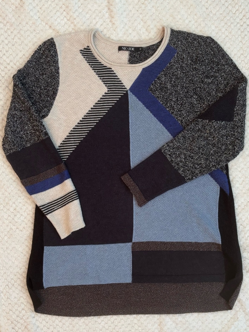NIC+ZOE Nic and Zoe Colorblock Knit Top Sweater Pullover Long Sleeve Shirt